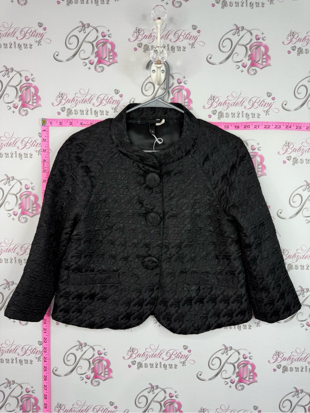 Divided Black Quilted Button-Front Cropped Blazer